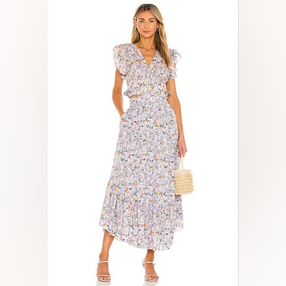 Free People Pretty Daze Floral Crop Top and Midi Skirt Set in Sky Blue, Size S